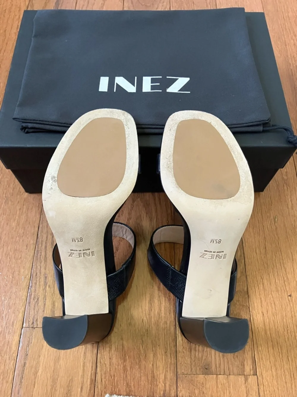 INEZ Black Leather Double-Strap Heeled Sandals - Picture 4 of 8